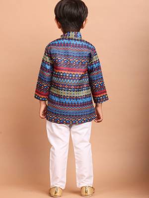 boys  cotton printed kurta suit - indeevar collection navy blue 5