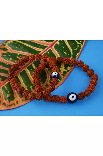 Combo of rudraksh bracelet rakhi set with evil eye for brother,couple pair modern rakhi with roli chawal