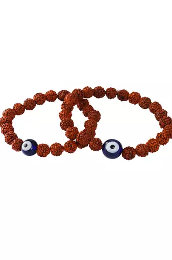 Combo of rudraksh bracelet rakhi set with evil eye for brother,couple pair modern rakhi with roli chawal