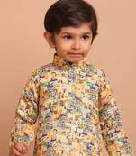 boys cotton printed kurta suit - indeevar collection yellow