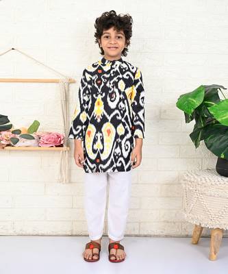Black cotton printed kurta set 1