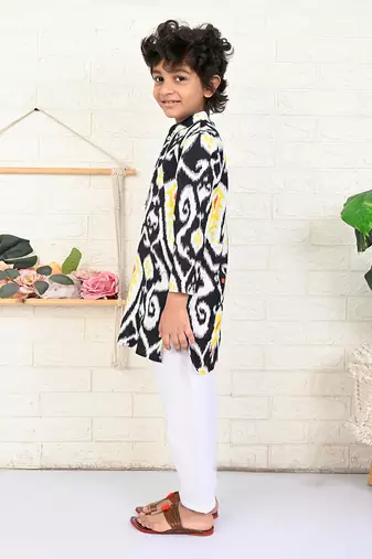 Black cotton printed kurta set