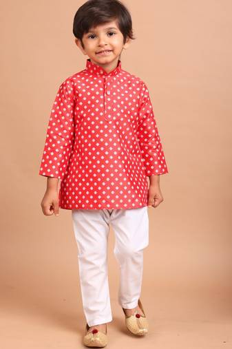 boys silk printed kurta top - jashn collection red