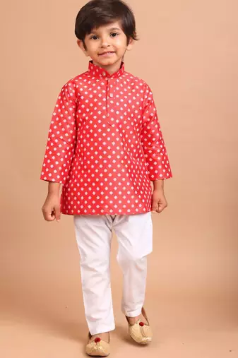 boys silk printed kurta top - jashn collection red