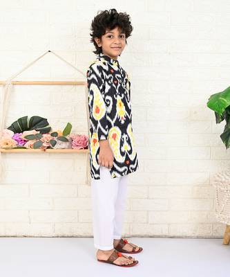 Black cotton printed kurta set 3