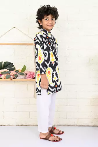 Black cotton printed kurta set