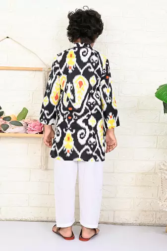 Black cotton printed kurta set