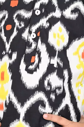 Black cotton printed kurta set