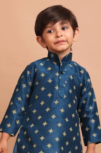Shiwam ethnix boys silk printed kurta top - jashn collection dark blue