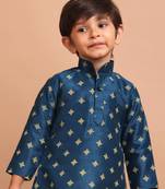 boys silk printed kurta top - jashn collection dark blue