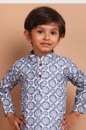 Azure blue benaras cotton indi print kurta suit-arsh collection