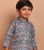 Mint green benaras cotton indi print kurta suit-arsh collection