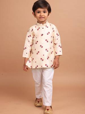 Butter cream benaras silk printed kurta suit-samar collection 3