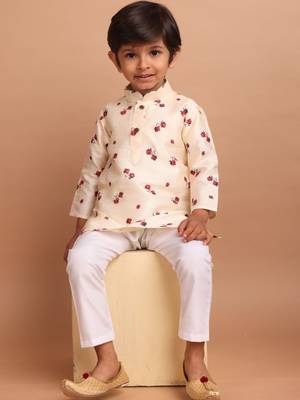 Butter cream benaras silk printed kurta suit-samar collection 4
