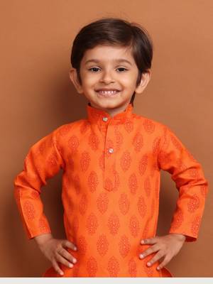 boy's  long sleeves printed short kurta dhoti  suit 1