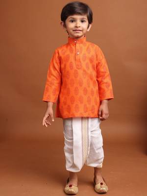 boy's  long sleeves printed short kurta dhoti  suit 2