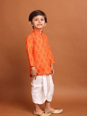boy's  long sleeves printed short kurta dhoti  suit 3