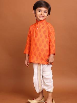 boy's  long sleeves printed short kurta dhoti  suit 4