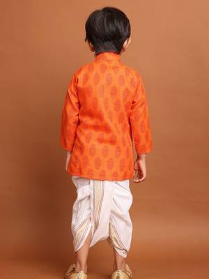 boy's  long sleeves printed short kurta dhoti  suit 5
