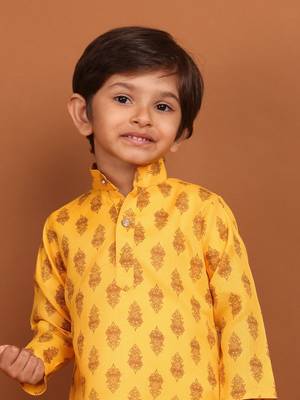 boy's  long sleeves printed short kurta dhoti suit 1