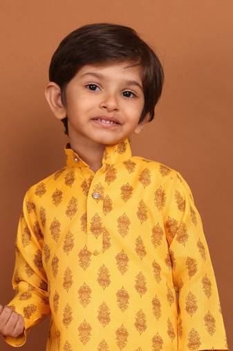 Shiwam ethnix boy's  long sleeves printed short kurta dhoti suit