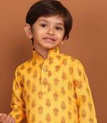 boy's  long sleeves printed short kurta dhoti suit