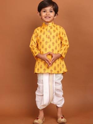 boy's  long sleeves printed short kurta dhoti suit 2