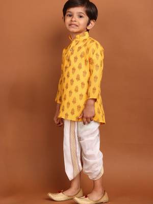boy's  long sleeves printed short kurta dhoti suit 3