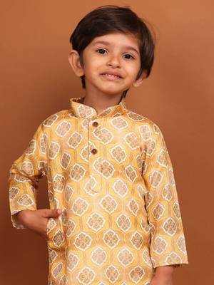 Shine of yellow benaras silk printed kurta dhoti  suit-samar collection 1