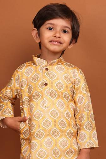 Shine of yellow benaras silk printed kurta dhoti  suit-samar collection