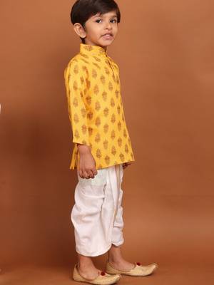 boy's  long sleeves printed short kurta dhoti suit 4