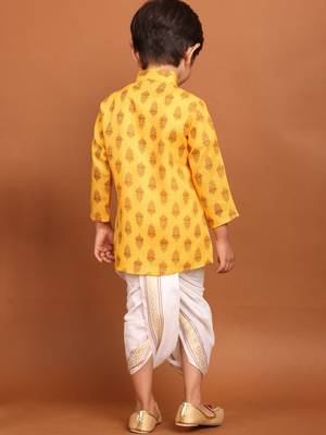 boy's  long sleeves printed short kurta dhoti suit 5