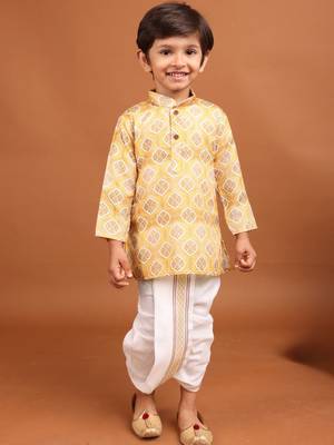 Shine of yellow benaras silk printed kurta dhoti  suit-samar collection 2