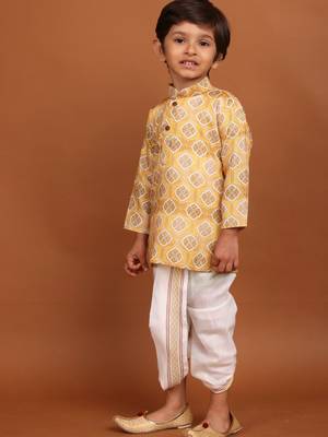 Shine of yellow benaras silk printed kurta dhoti  suit-samar collection 3