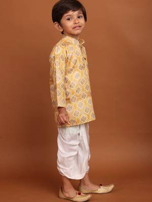Shine of yellow benaras silk printed kurta dhoti  suit-samar collection 4