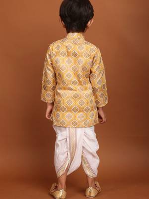 Shine of yellow benaras silk printed kurta dhoti  suit-samar collection 5