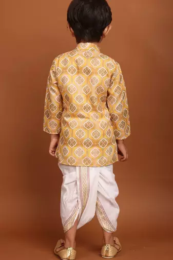 Shine of yellow benaras silk printed kurta dhoti  suit-samar collection