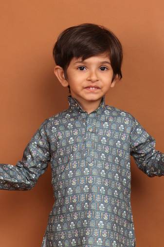Tropical green benaras silk printed kurta dhoti suit-samar collection