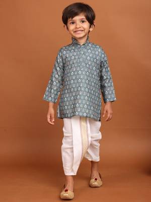 Tropical green benaras silk printed kurta dhoti suit-samar collection 2
