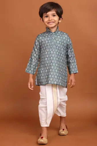 Tropical green benaras silk printed kurta dhoti suit-samar collection