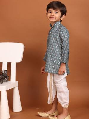 Tropical green benaras silk printed kurta dhoti suit-samar collection 3