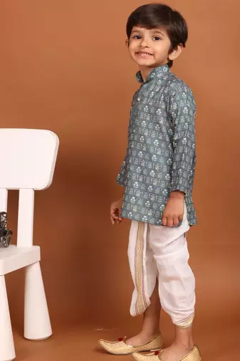 Tropical green benaras silk printed kurta dhoti suit-samar collection