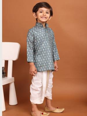 Tropical green benaras silk printed kurta dhoti suit-samar collection 4