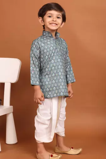 Tropical green benaras silk printed kurta dhoti suit-samar collection