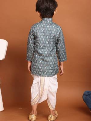Tropical green benaras silk printed kurta dhoti suit-samar collection 5