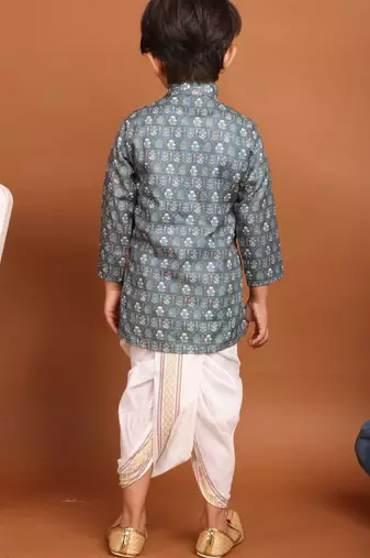 Tropical green benaras silk printed kurta dhoti suit-samar collection