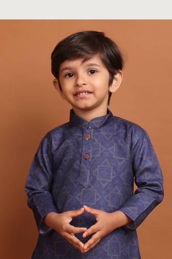 Azure blue benaras silk printed kurta dhoti suit-samar collection