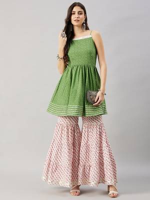 Winered woman green flared kurti & sharara set 1
