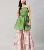 Winered woman green flared kurti & sharara set
