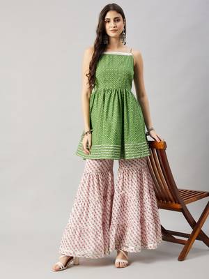 Winered woman green flared kurti & sharara set 3
